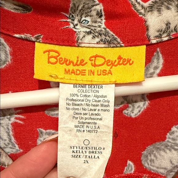 Bernie Dexter Red Kelly Dress with Kitten Print 2X - Picture 3 of 10